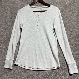 Blue Mountain Woman’s Ribbed 1/4 Button Long Sleeve Blouse Shirt Size Small